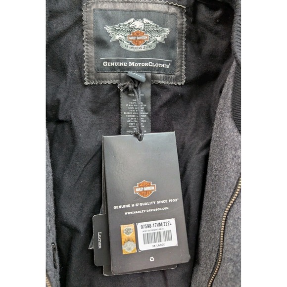 Harley-Davidson Genuine MotorClothes Varsity Jacket 3X Leather Sleeves Gray Wool - Picture 10 of 11